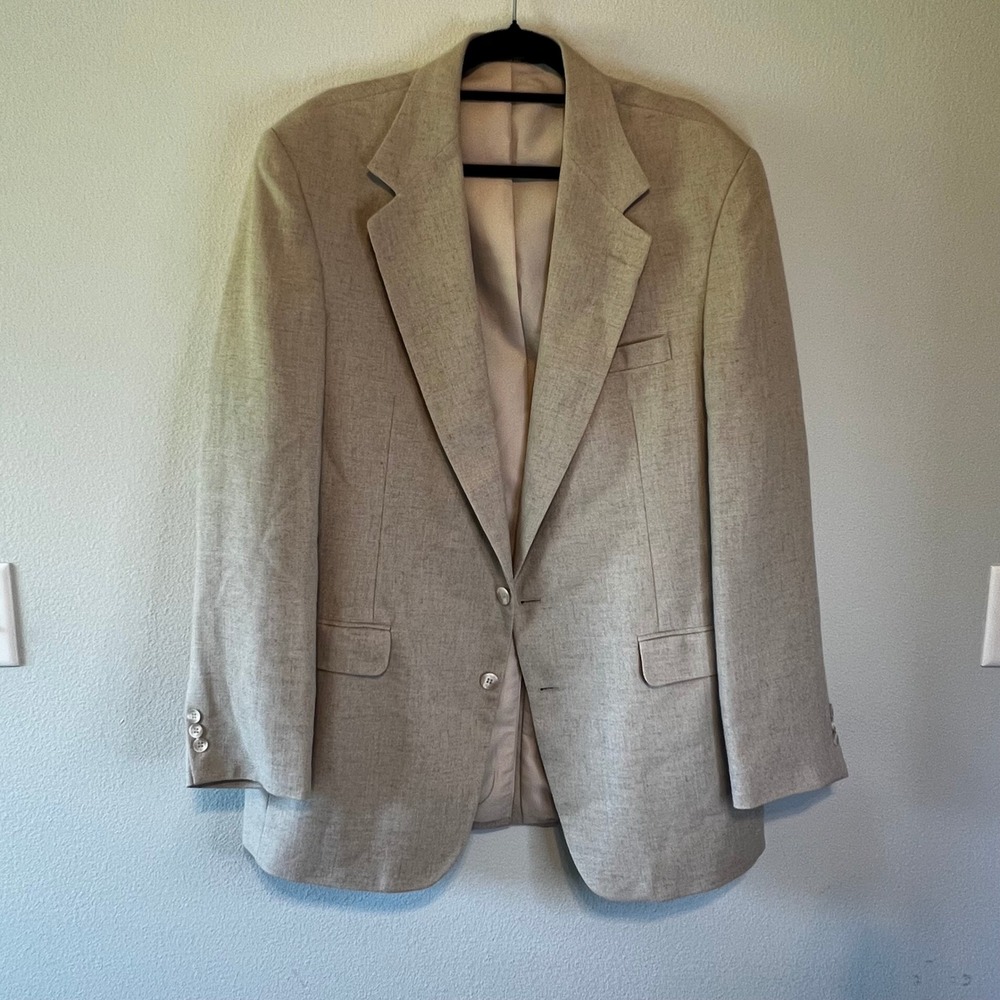 Haggar Clothing Co. Mens Beige Linen Blend Blazer Jacket 44L
